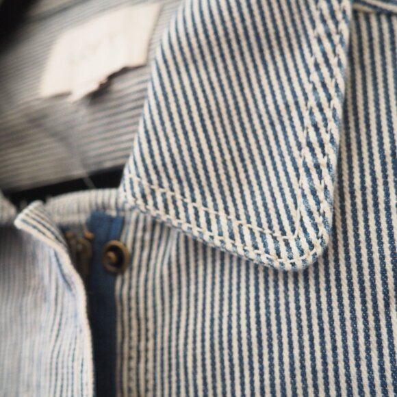 * LOFT Blue White Railroad Stripe Utility Jacket sz M - Picture 6 of 8